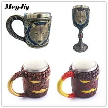 MeyJig 350 ML de Leche Té Café Taza de Cerveza 3D Cráneo Tazas de Doble Pared de Acero Inoxidable Lobo Kup Potable de Calabaza de Halloween regalos