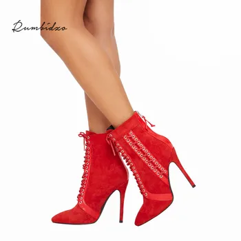 

Rumbidzo Women High Heels Ankle Boots Autumn Winter Fashion Europe Pointed Toe Boots Sexy Ladies Lace Up Party Wedding Boots