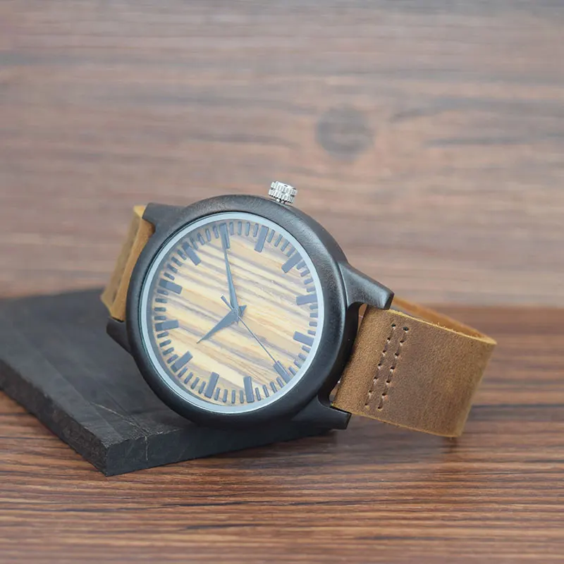Mens-black-leather-Wooden-watch-gentleman-gift-21