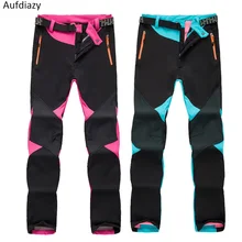 Aufdiazy Для женщин Зимние флисовые Softshell Термальность брюки синий и красный цвета Пеший Туризм спорта на открытом воздухе походы кемпинг женских брюк XXL JW007