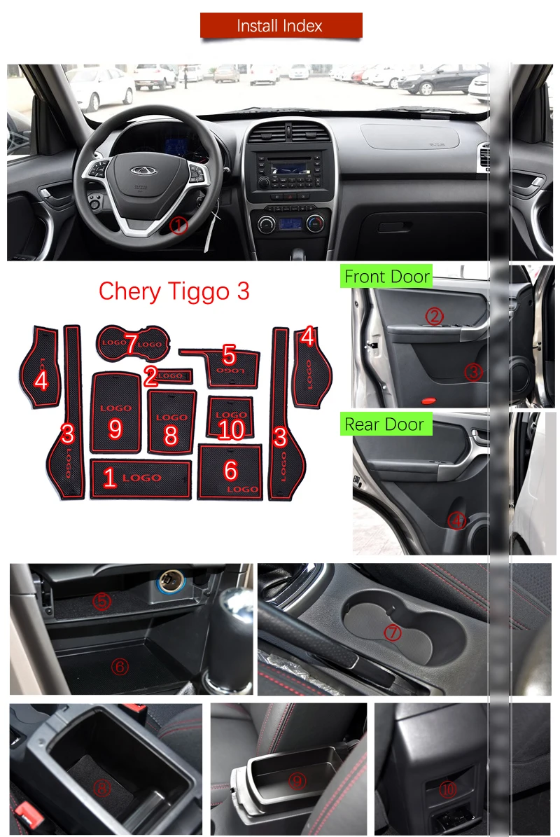 Противоскользящий резиновый коврик для Chery Tiggo 3 2015 ~ 2018 подушка чашки коврики с