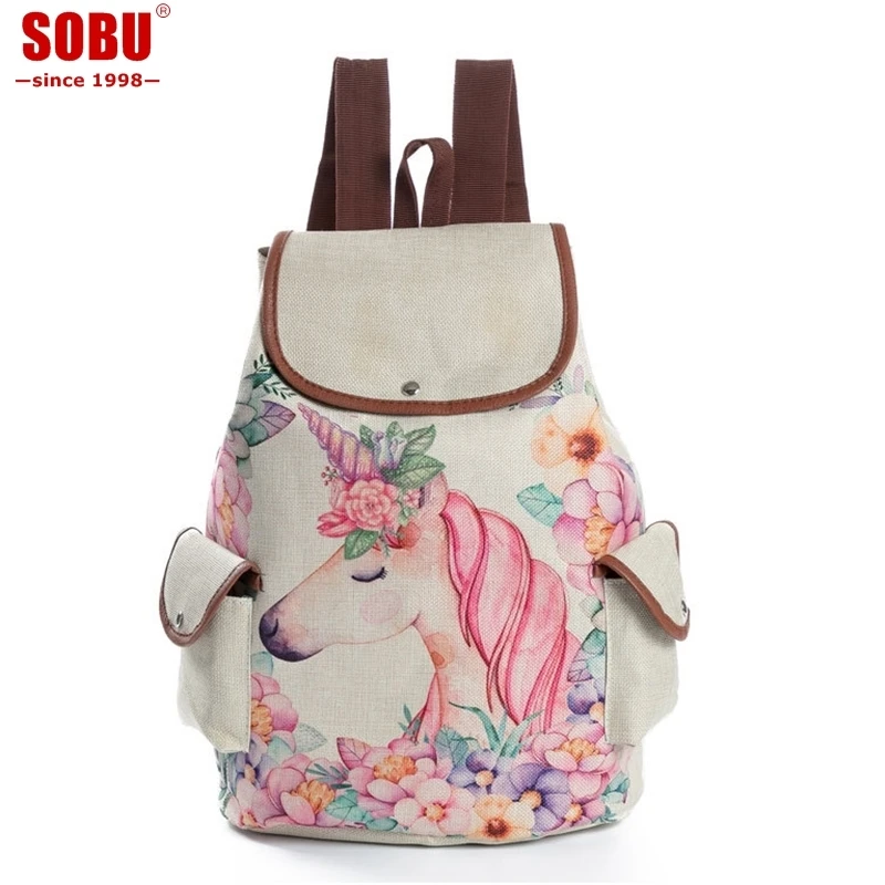 

New Unicorn Animal Linen Backpack Unisex Knapsack Preppy Style Linen Fashion Simple The University Backpack For Teenager T019