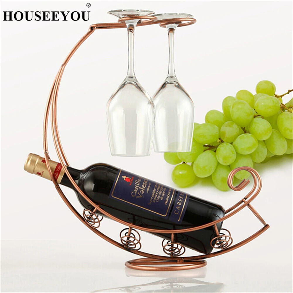 Creative Metal Art 2 In 1 Wine Rack Hanging Glass Holder Goblet Stand Bracket Display Shelf Home Bar Decor Crafts | Дом и сад