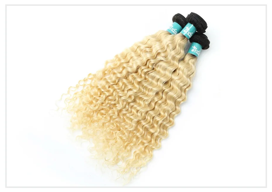 1B 613 Blonde Deep Wave Ombre Hair Bundle (4)