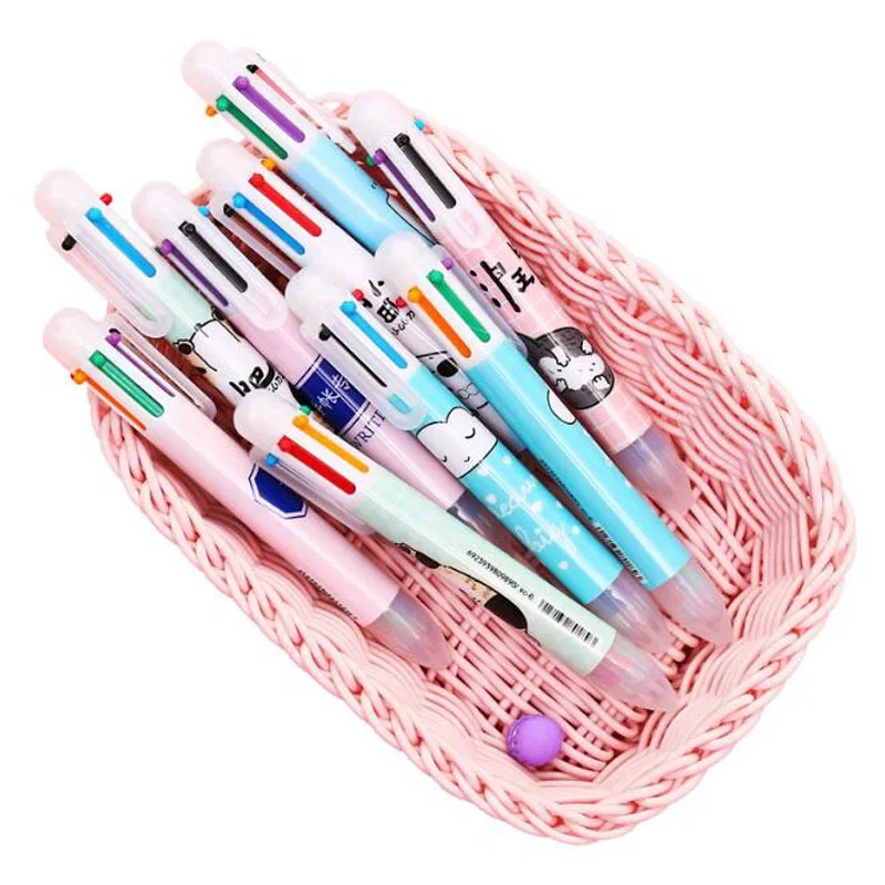 

Press Multicolor Ballpoint Pen 6 Color Hand Pen Cartoon Color Oil Pen Multi-Function Student Stationery Children'S Painting Pen