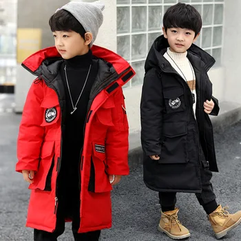 

Boys Long Sleeve Hooded Mid-Long Casual Fashion Winter Coats Big Pockets Thicken Cotton Winter Outdoor Jackets