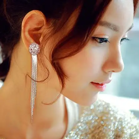 

New Women's Earrings Full Of Long Tassel Earrings Korean Fashion Temperament Exaggerated Round Earrings