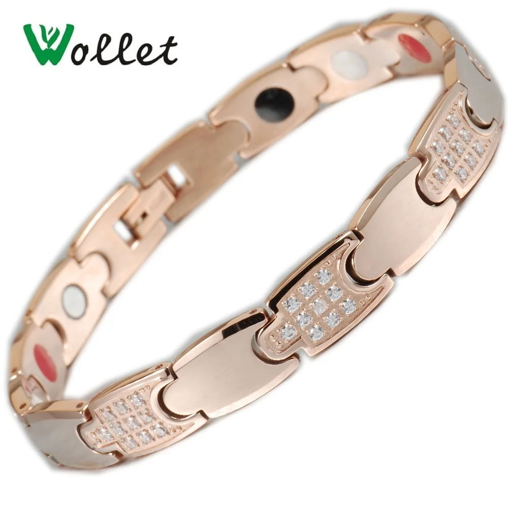 

Wollet Jewelry Health Care Healing Energy CZ Stone Rose Gold Color Bio Magnetic Zircon Tungsten Bracelet For Women