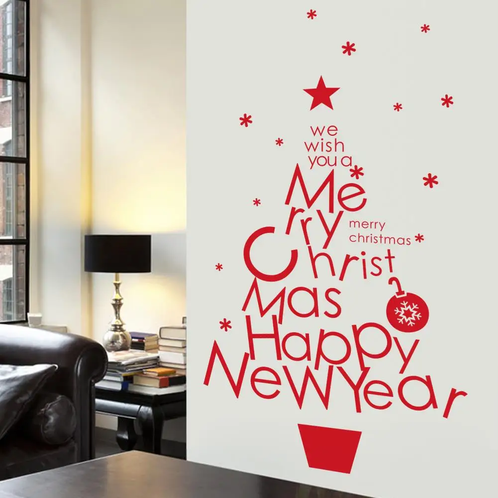 Рождественские украшения, настенные наклейки, дерево, наклейки на стену с Новым годом, магазин, декор для окон