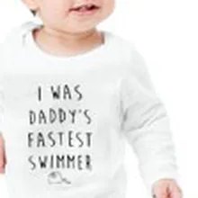 Хлопковый для новорожденных комбинезон с надписью «I Was Daddy's fast Swimmer» для маленьких мальчиков и девочек Забавный комбинезон с длинными рукавами