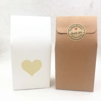 

12 pcs 8x5x16cm kraft Bags/Boxes Paper stand up heart-shaped window for Gift/Jewelry/Food/Candy /Chocolates Gift Bags