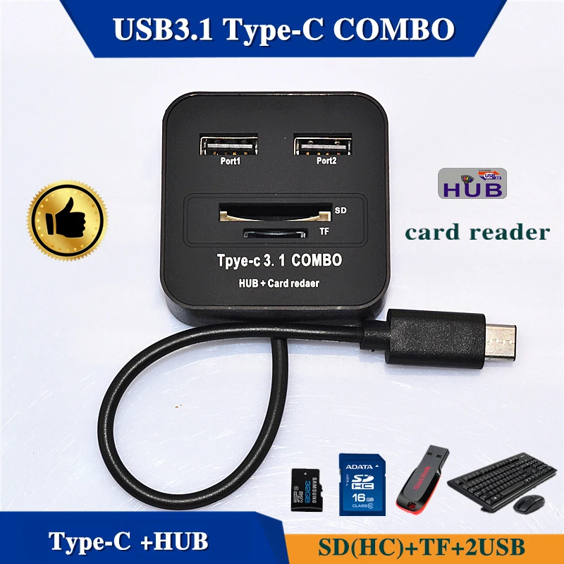 

Newest USB3.1 Type-C Combo MicroSD SD TF USB HUB MicroUSB Universal Memory Card Reader Design for Ipad Android Phone PC Macbook