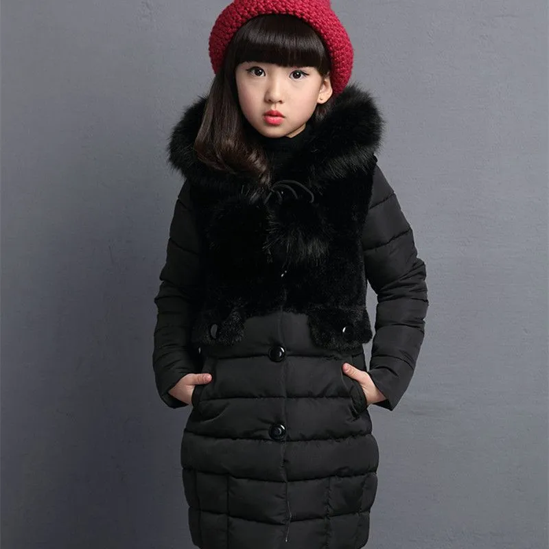 Г. Детская зимняя теплая верхняя одежда для девочек, Рождественская меховая школьная Милая длинная стильная зимняя теплая зимняя куртка с капюшоном детская одежда