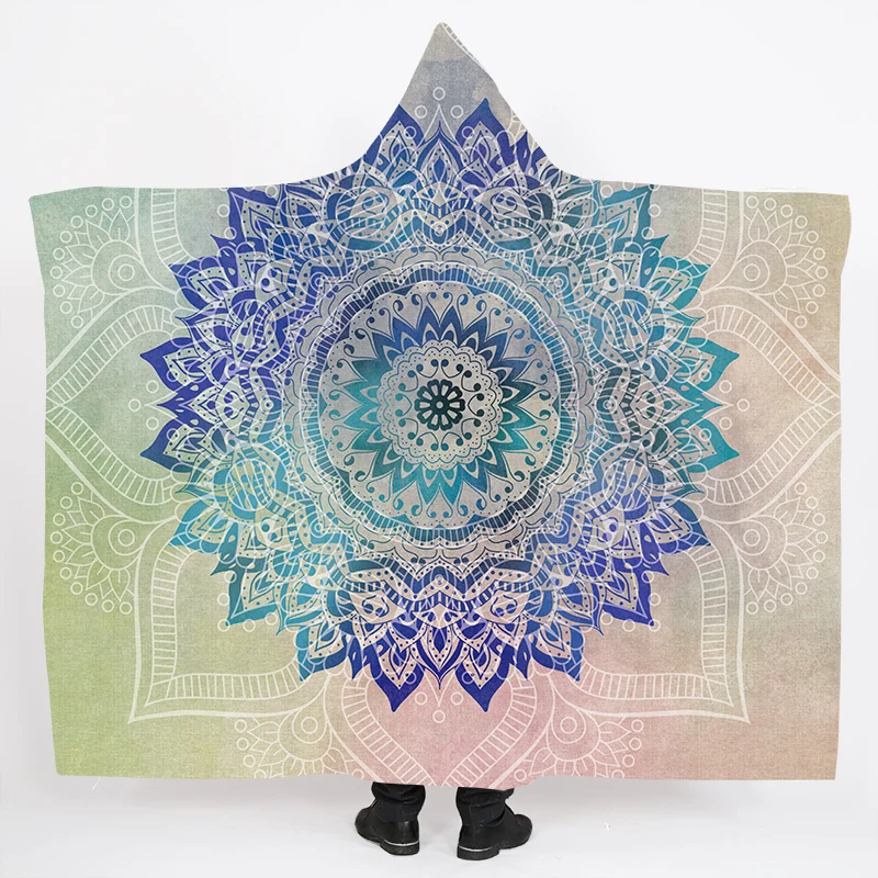 

Bohemian Hooded Blanket For Adults Mandala Dreamcatcher Sherpa Fleece Woman Throw Blanket Microfiber Soft Wearable Blankets