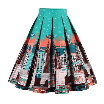 

Omlesa 18 Style Retro Print Flower Summer Skirts Womens 2017 High Waist Vintage Skirt Elegant A-Line Midi Women Skirt S-XXL