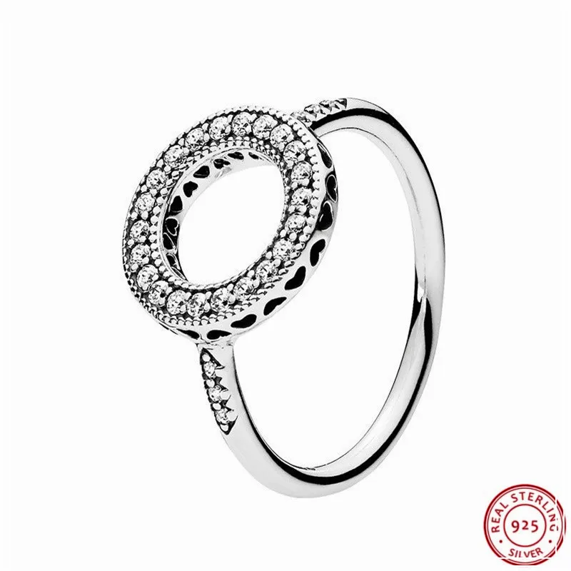 

Vintage Hearts of Brand Halo Rings for Women Silver 925 Jewelry with Clear Stones & Classic Details & Cut-out Hearts FLR121