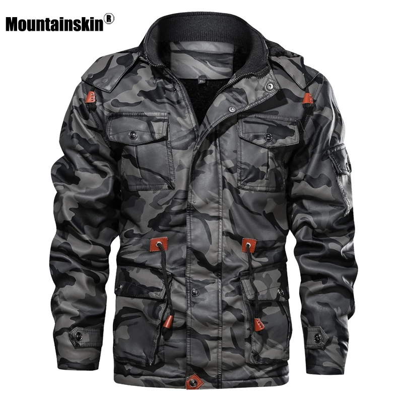 Мужская куртка из ПУ кожи Mountainskin черная утепленная с флисовой подкладкой и