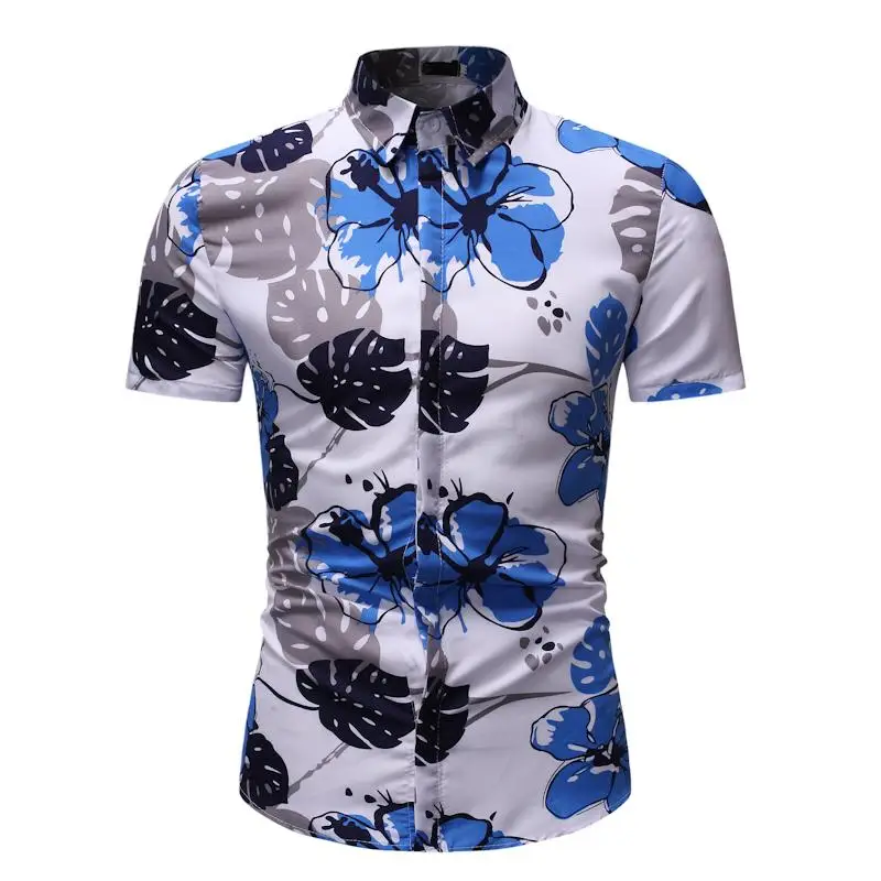 

Social Shirt for Men Short sleeve Blouse Men Summer Hawaiian Shirt Male Floral Evening Dress Flower New