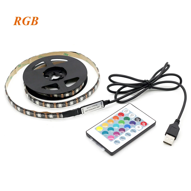 DC5V USB RGB светодиодный SMD5050 гибкий светильник лампы светодиодный светильник ТВ фоновый светильник ing клейкая лента 50 см 1 м 2 м RGB пульт дистанционного управления - Испускаемый цвет: RGB With 24Keys