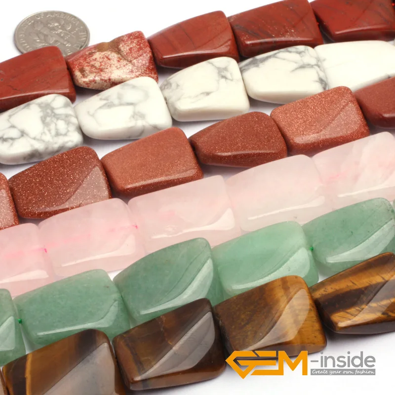 

15x20mm Twist Rectangle Natural Stone Beads: Quartzs,Aventurine,Howlite,Tiger Eye,Red Jaspe For Jewelry Making Beads Strand 15"