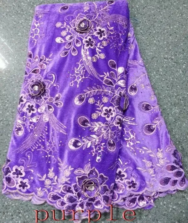 Fashion smooth silk velvet material series purple embroidery African