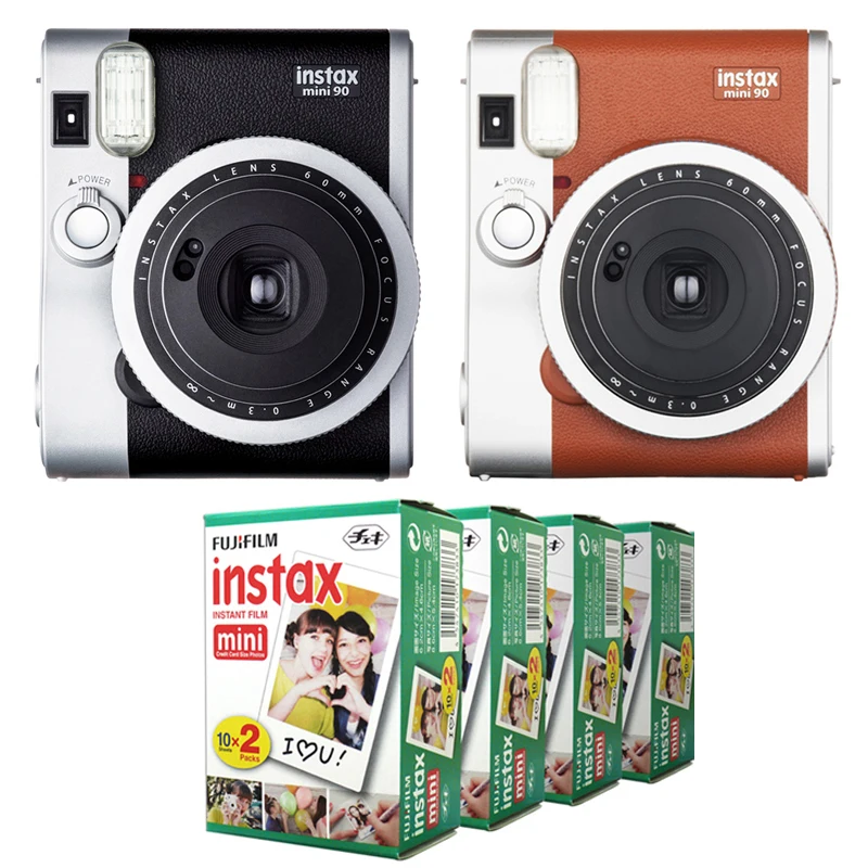 Fujifilm Instax Mini 90 NEO классическая черно-коричневая мгновенная пленка камера + Fuji белая