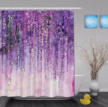 

Art Watercolor Drawing Floral Waterfall Shinny Spring Shower Curtains Ployester Waterproof Fabric Bathroom Shower Curtain