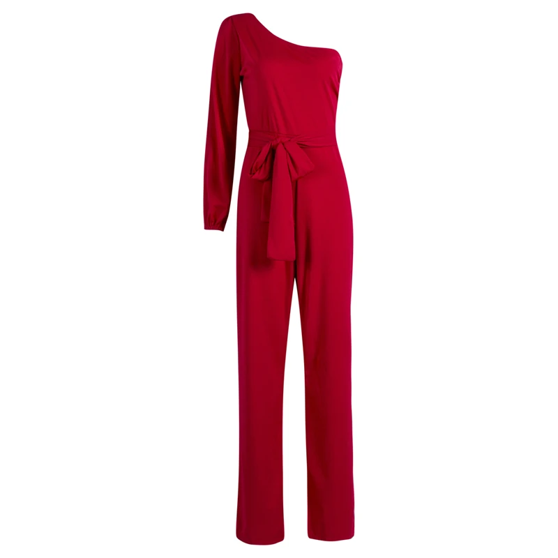Женский Летний комбинезон, боди на лямках, длинные брюки на одно плечо - Цвет: Красный