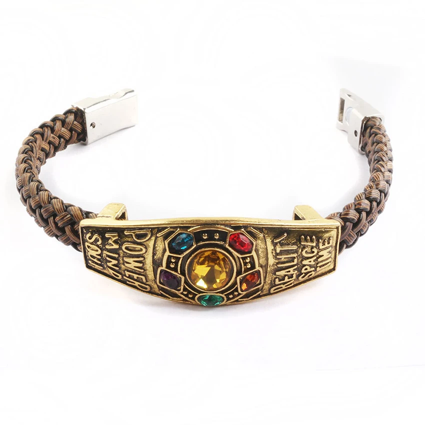 

Avengers Thanos Infinity Gauntlet Power Bracelet Crystal Gold REALIT SPACE TIME Bracelets Bangles for Women Men Jewelry Gift