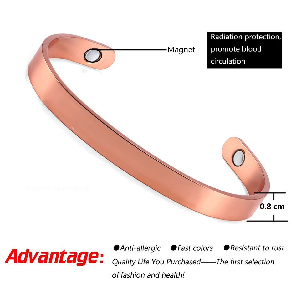 Rainso Чистая медь браслеты для женщин Магнитная терапевтические браслеты артрита может Регулируемая Открыть манжеты широкий браслеты и