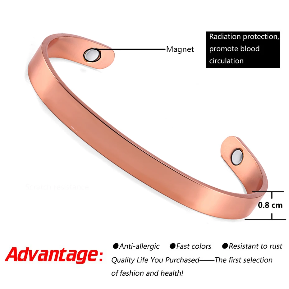 Rainso розовое золото манжеты для мужчин магниты браслет Здоровье и гигиена Магнитная Чистая медь браслеты для OCB-006