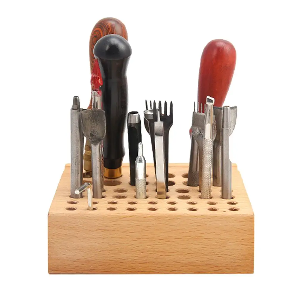

46 Holes Leather Craft Tool Holder Box Wood Rack Wooden Punch Handwork Tool Stand Holder Organizer for Drill Bits Storage