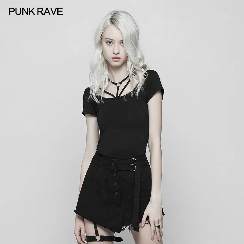 

Punk Rave Dark Series Classic Fashion Casual Sexy Women Tight T-shirt OPT252