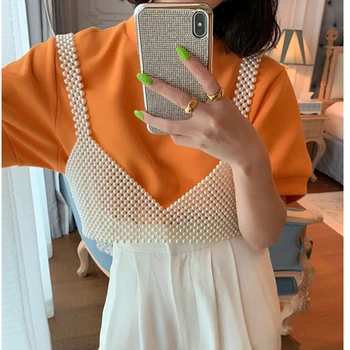 

2019 Newest Korean Handmade Sexy Pearl Vest Chest Chain Women Girl Body Chain Outside Hand Sling For Party Gift