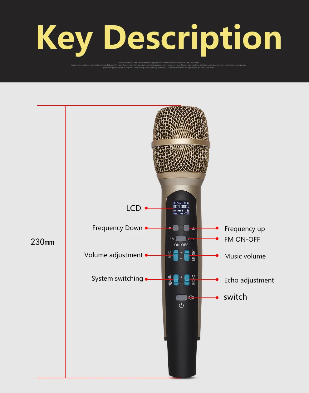 TKL MIC100 беспроводной автомобильный микрофон для караоке FM Bluetooth конденсаторный микрофонный микрофон совместимый с Iphone компьютером