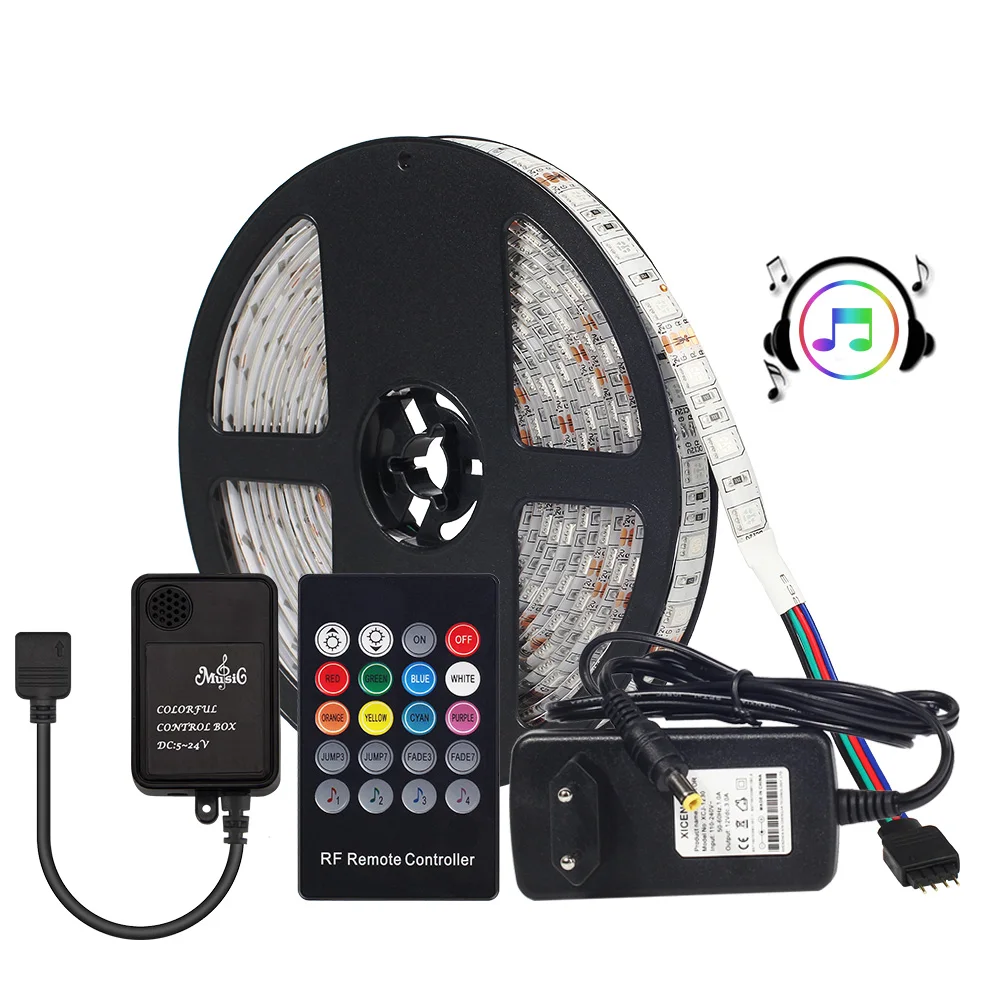 Светодиодная лента 5050 RGB с контроллером музыкального датчика 20Key дистанционный