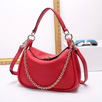 

Fashion Real Genuine Leather OL Style Women Litchi Grain Handbag Tote Bag Ladies Chains Shoulder Bags Girl Casual Bag
