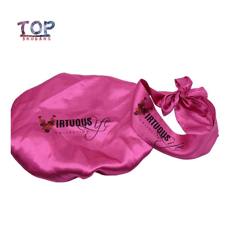 

Custom Printing Logo Hot Pink Satin Bonnet/Scarf Silk Hair Tie Band Custom Available Hair Frontal Wraps