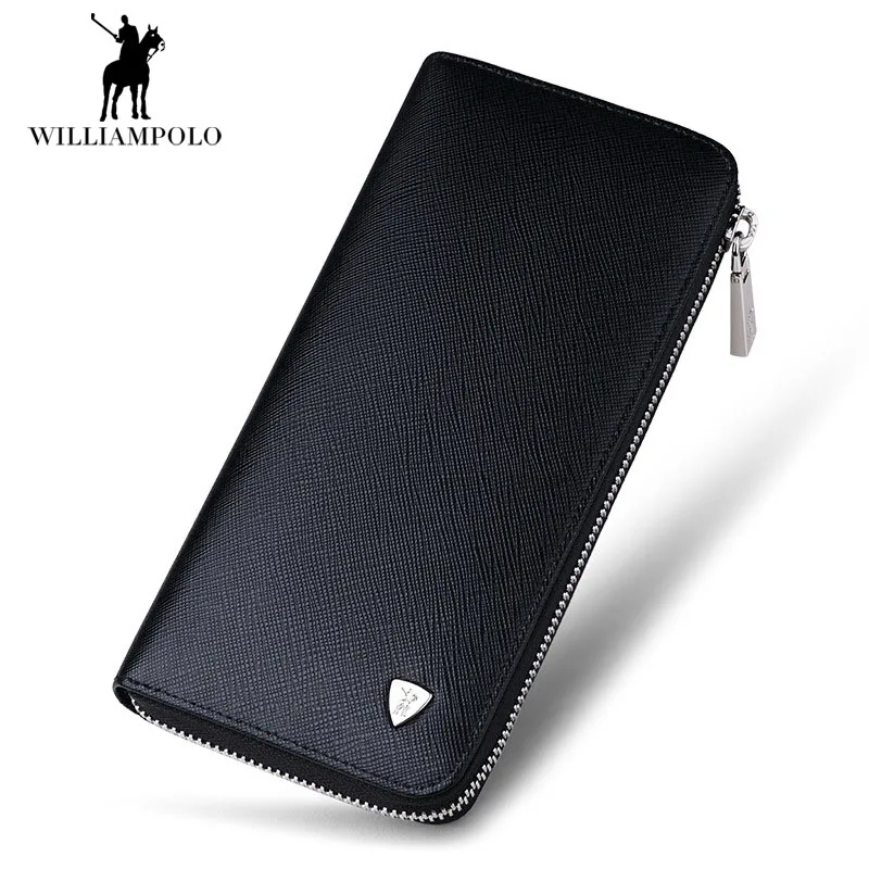 

2018 Hot Sale Black Mens Long Wallet Genuine Leather Travel Wallet High Quality Coin Purse For iPhone 7S Fashion Brand Men Purse