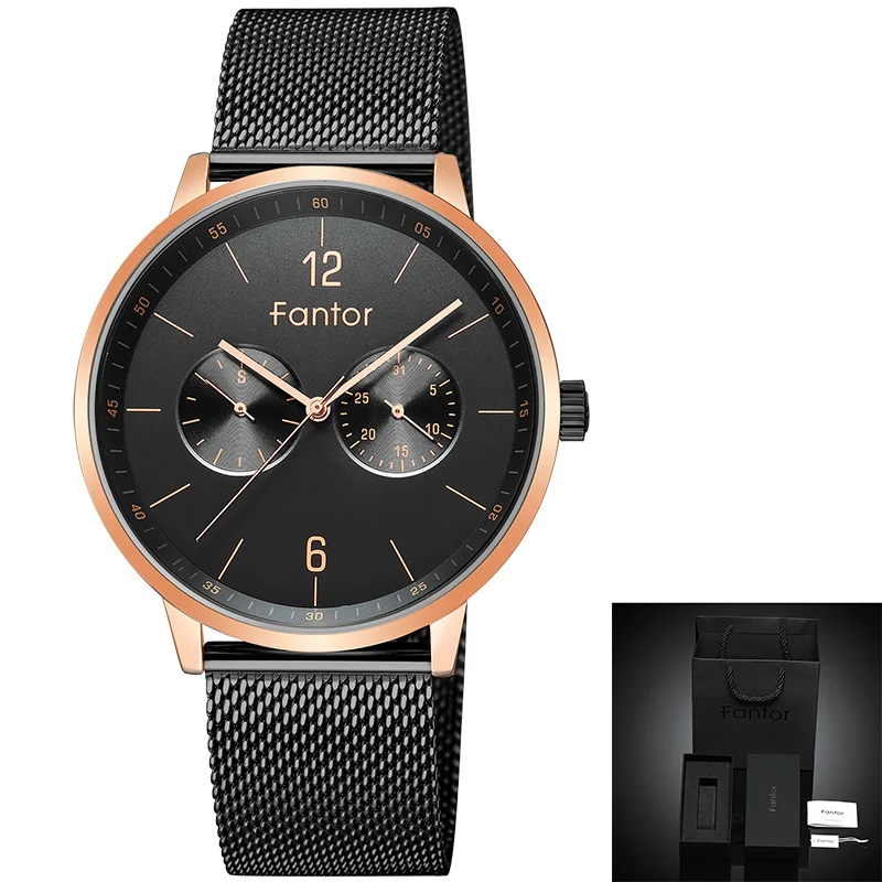 

Fantor Luxury Brand Men Watch Quartz Chronograph Waterproof Business Wristwatch Mens Casual Dress Mesh Band Clock Man Watches