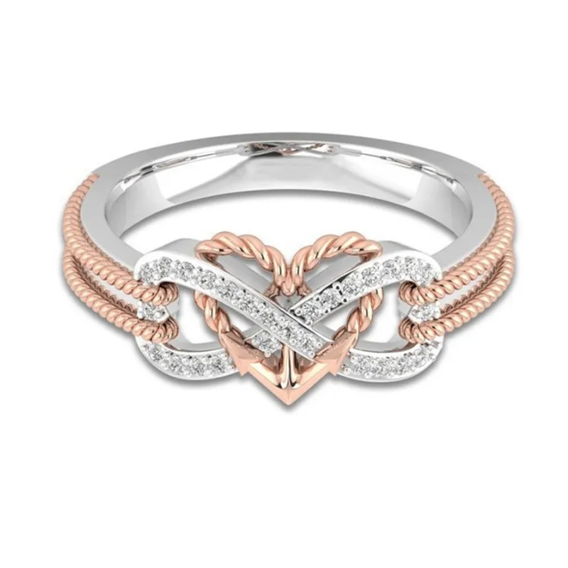 

Fashion Flower Pattern with Love Heart-shaped Ring Black and Gold Rose Color Plated Zircon Ring Female jewelry for women