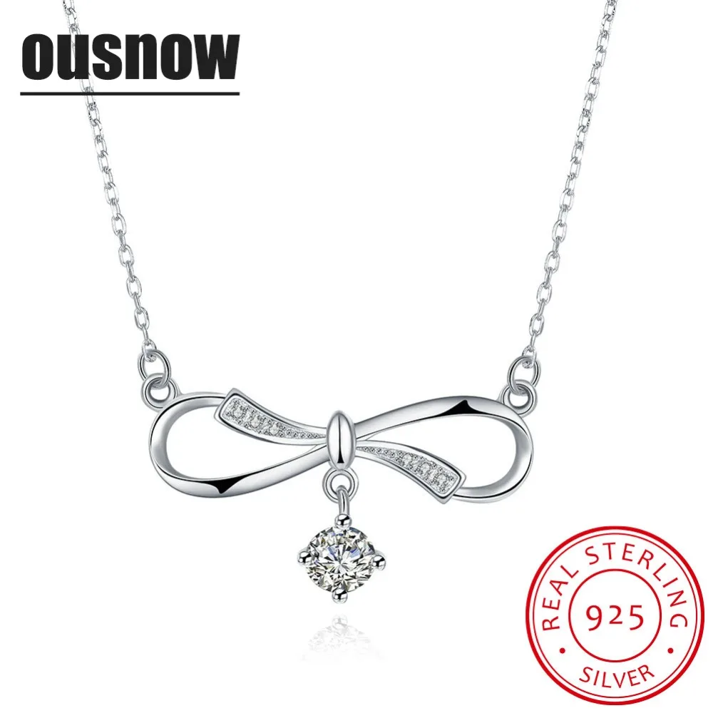 

Most attractive Ousnow brand quality luxury fashion jewelry 925 sterling silver simple and elegant bow tie necklace SVN057