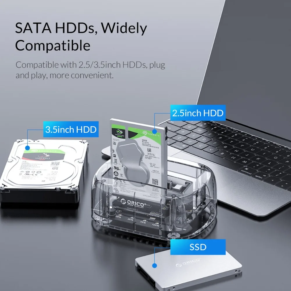 ORICO 2 5/3 5 дюймов отсека USB3.0 прозрачный корпус для жесткого диска поддержка UASP 24 ТБ