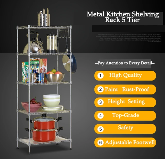 5 Tier Stainless Steel Rack / 5 Layer Stainless Steel Rack / Kitchen  Storage Rack / Multipurpose Premium Rack / Oven Rack / Kitchen Shelf /  Storage Rack