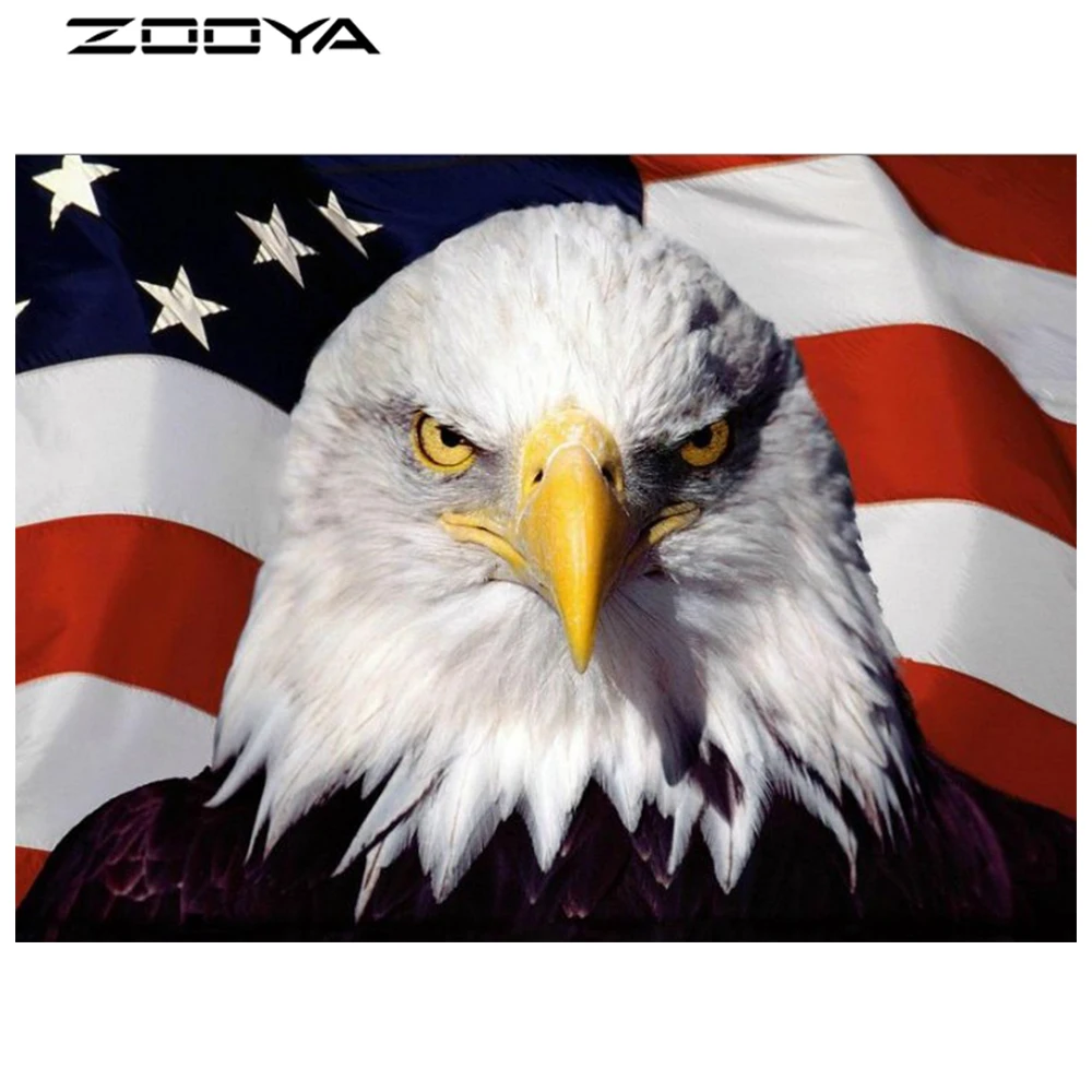 

ZOOYA DIY 3D Diamond Painting Embroidery Cross-Stitch Kits Wall Stickers Animals Bald Eagle Flag Picture By Rhinestones RF756