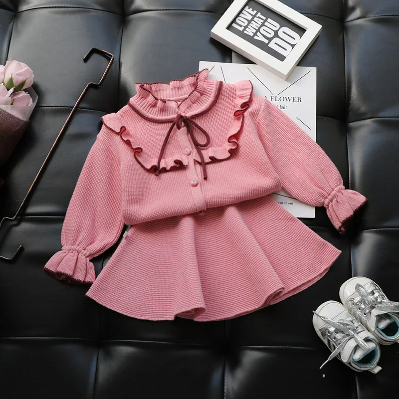 

2018 New Fashion Toddler Baby Girls knitting Clothes Sets 2PCS sweater top + skirts Sets 1-6Y