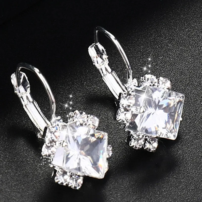 Fashion Silver Color Square Drop Earrings Purple Red Blue Black Austrian Crystal Rhinestone Earring For Women Wedding Jewelry drop earrings crystal earrings