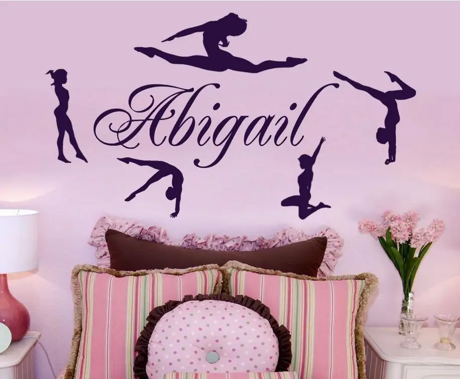 Buy Personalized Name & Gymnasts Vinyl Wall Decals Custom Girls Name Gymnastics