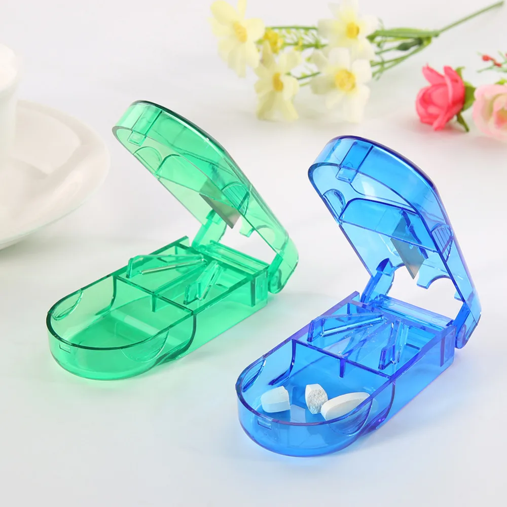 Goedkoop Vouwen pil case Metalen pil cutter Geneeskunde Organizer Draagbare Pil Box Storage Container Houder Tablet Cutter Splitter