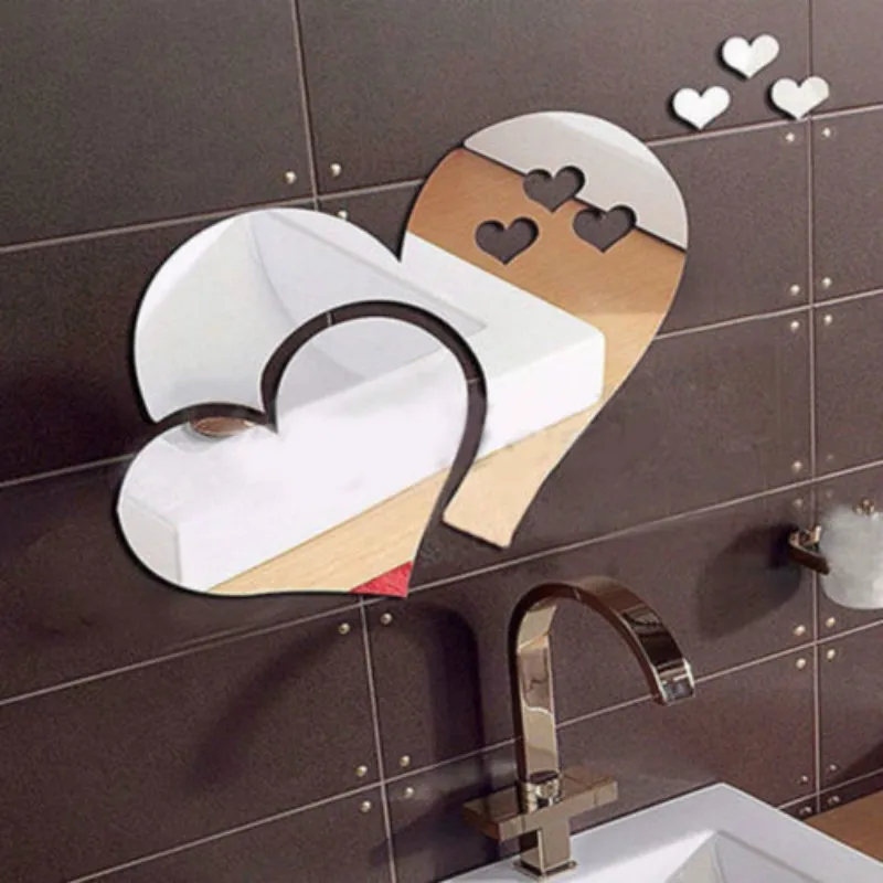 

DIY Mirror Wall 3D Hearts Decal Removable Art Mural Room Home Decor US